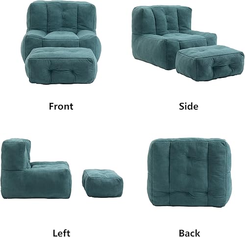Miniatura 7 de mikibama Puf con otomana, cómodo sofá grande perezoso, puf de espuma rellena, puff de terciopelo esponjoso, sala de estar, dormitorio (verde)