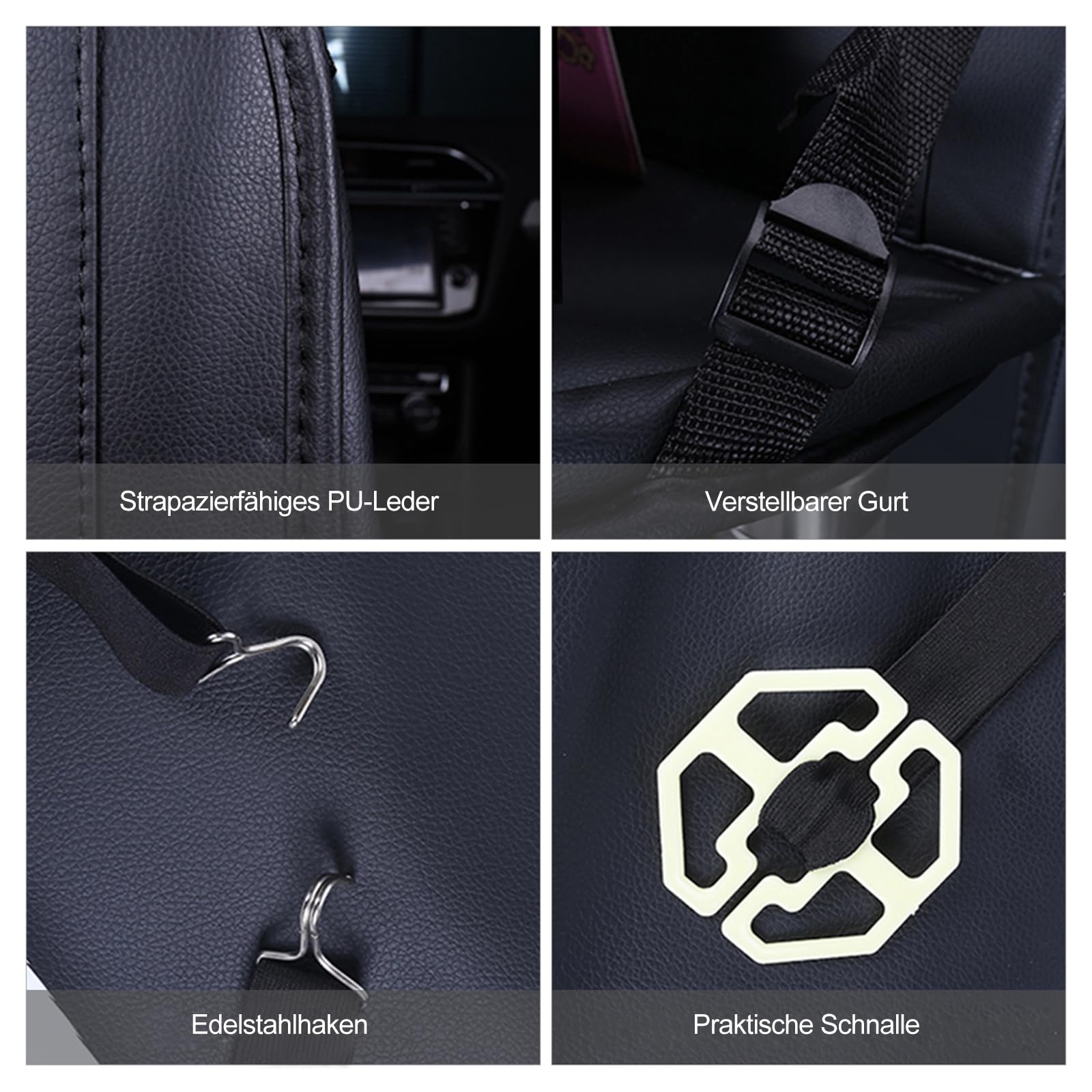 Ergocar Auto Organizer Rückenlehnenschutz PU-Leder Autositzschutz wasserdicht faltbarer Tablethalter Schwarz 2 Pack