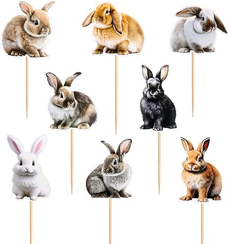 Miniatura 8 de Ercadio Paquete de 32 adornos para cupcakes de conejo, selecciones de cupcakes de animales salvajes, decoraciones de cumpleaños para baby shower,