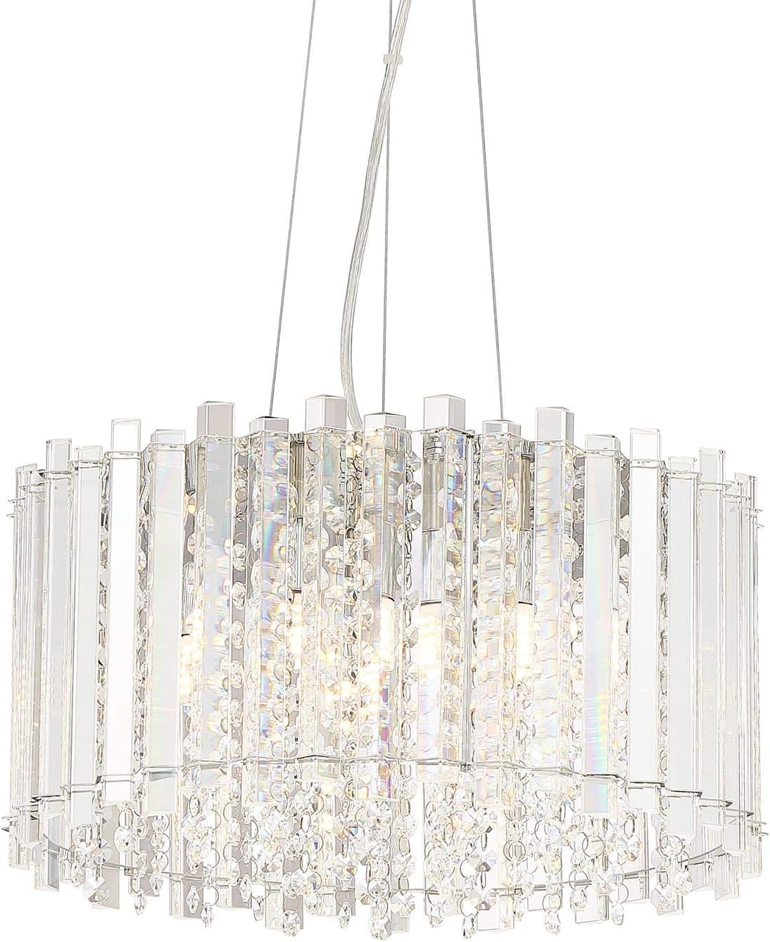 Possini Euro Design Mirabell Chrome Drum Pendant Chandelier 16" Wide Modern LED Clear Glass Crystal Prism Shade Fixture for Dining Room House Foyer Kitchen Island Entryway Bedroom Living Room