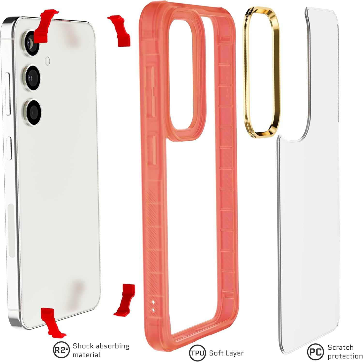 Ghostek Covert Clear Samsung Galaxy S24 Case with Military Grade Shockproof Protection, Non-Slip Grip, Protective Silicone Phone Cover Designed for 2024 Galaxy S24 (6.2") (Pink)