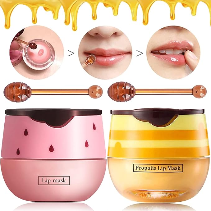 Bee Balm Lip Balm Honey Pot, 2 Pack Honey & Strawberry Lip