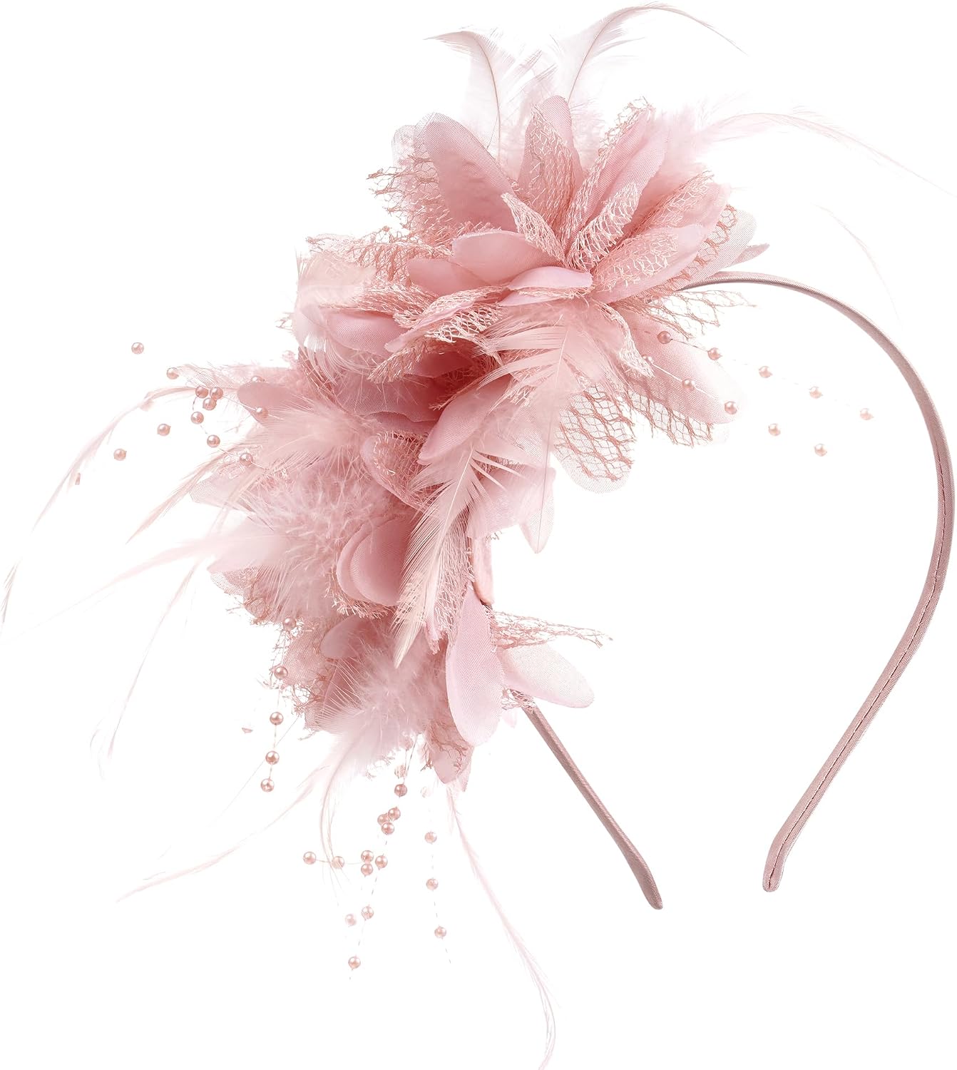 Pistha Womens Fascinators Hats Tea Party Hats for Women, Feather Pearl Veil Headband for Wedding Cocktail Dresses Accessories