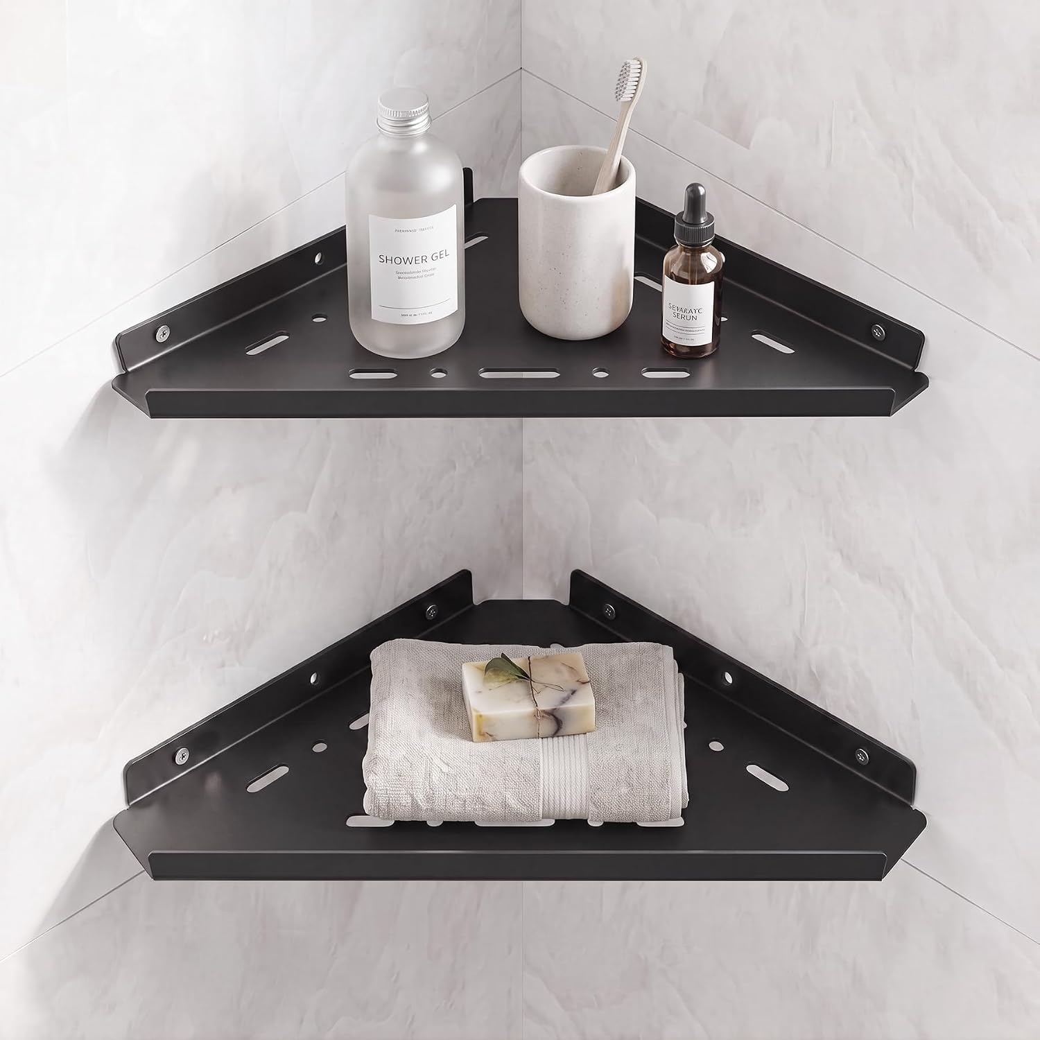 Corner Shelves for Shower 304 Stainless Steel, 8 in Any Wall, Drill | Shower Shelves for Inside Shower Corner Bathroom Living room Outdoor and Various Walls, Expansion Screw Fixation, Black 2Pcs