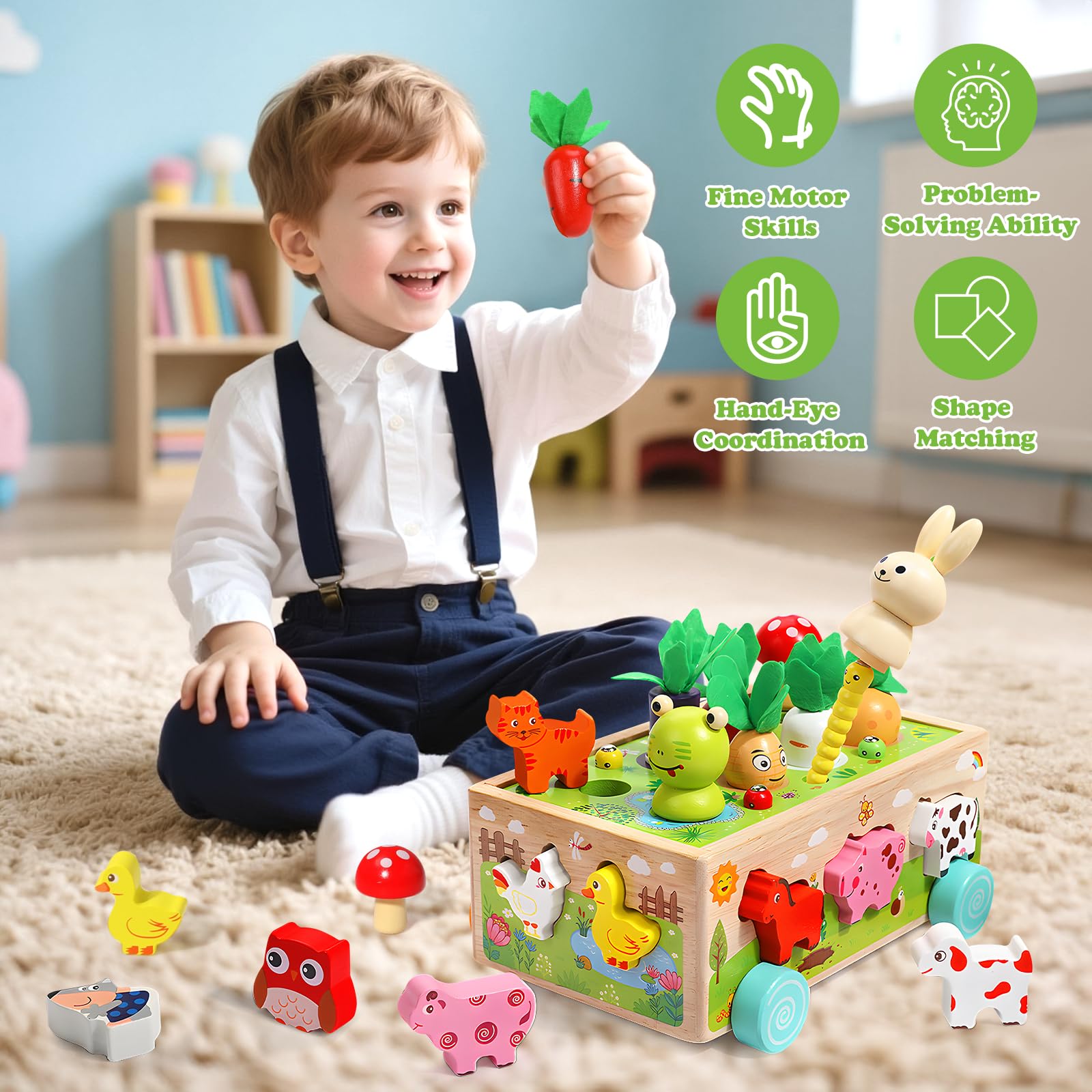 Juguetes Montessori 1 Años, 6 En 1 Juegos Educativos Madera, Juguete Bebés Safari De Caja Actividades De Motricidad Fina Con Juego De Pesca, Juegos Montessori 1 Año Regalo Ideal Para Niños De 1 2 3