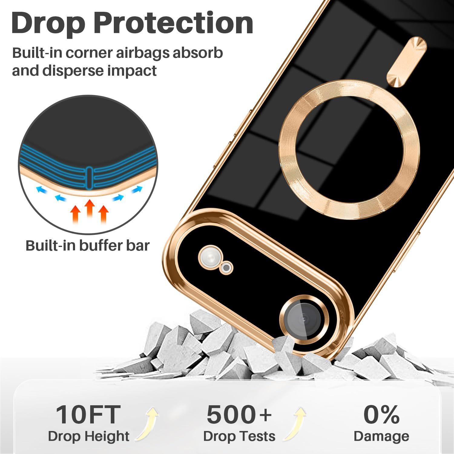 Dinick Designed for iPhone Air Case with Magnetic [Built-in Camera Cover] Compatible with MagSafe Soft TPU Glitter Cover Anti-Scratch Protective Slim for iPhone Air Case Black and Gold - Image 5