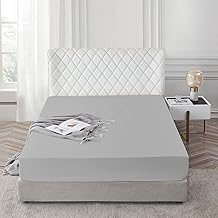 AR Ware Double Fitted Sheet 100% Egyptian Cotton 300 TC, Breathable Deep Fitted Sheets Double Bed, Hotel Quality 30 Cm Fitted Bed Sheets (Grey)