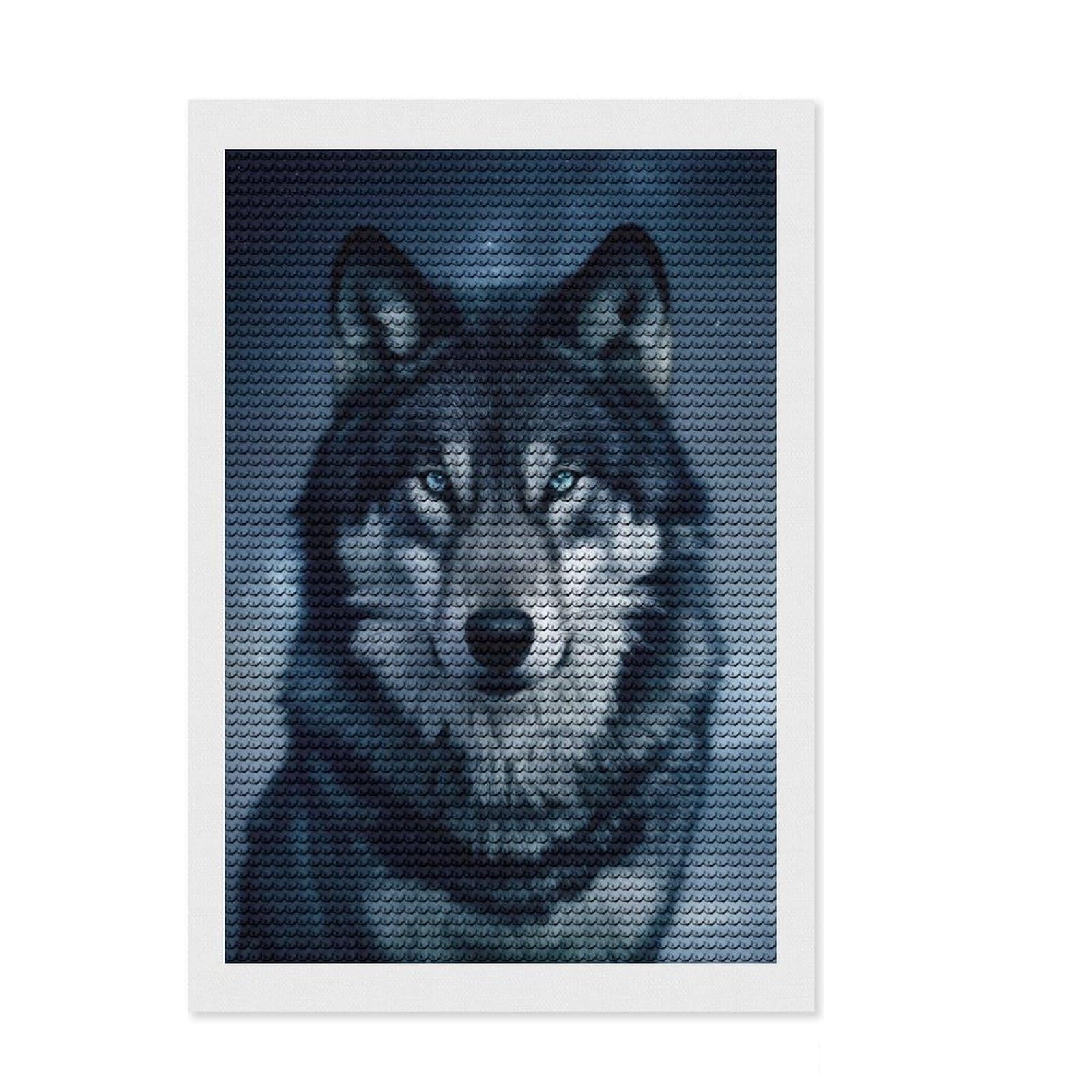 Junmoney Wolf Husky Dog Galaxy Diamond Painting Kit 8"x12", Christmas Gift, for Beginners, Full Kit Included, Aesthetic Room Decor, Printed Canvas
