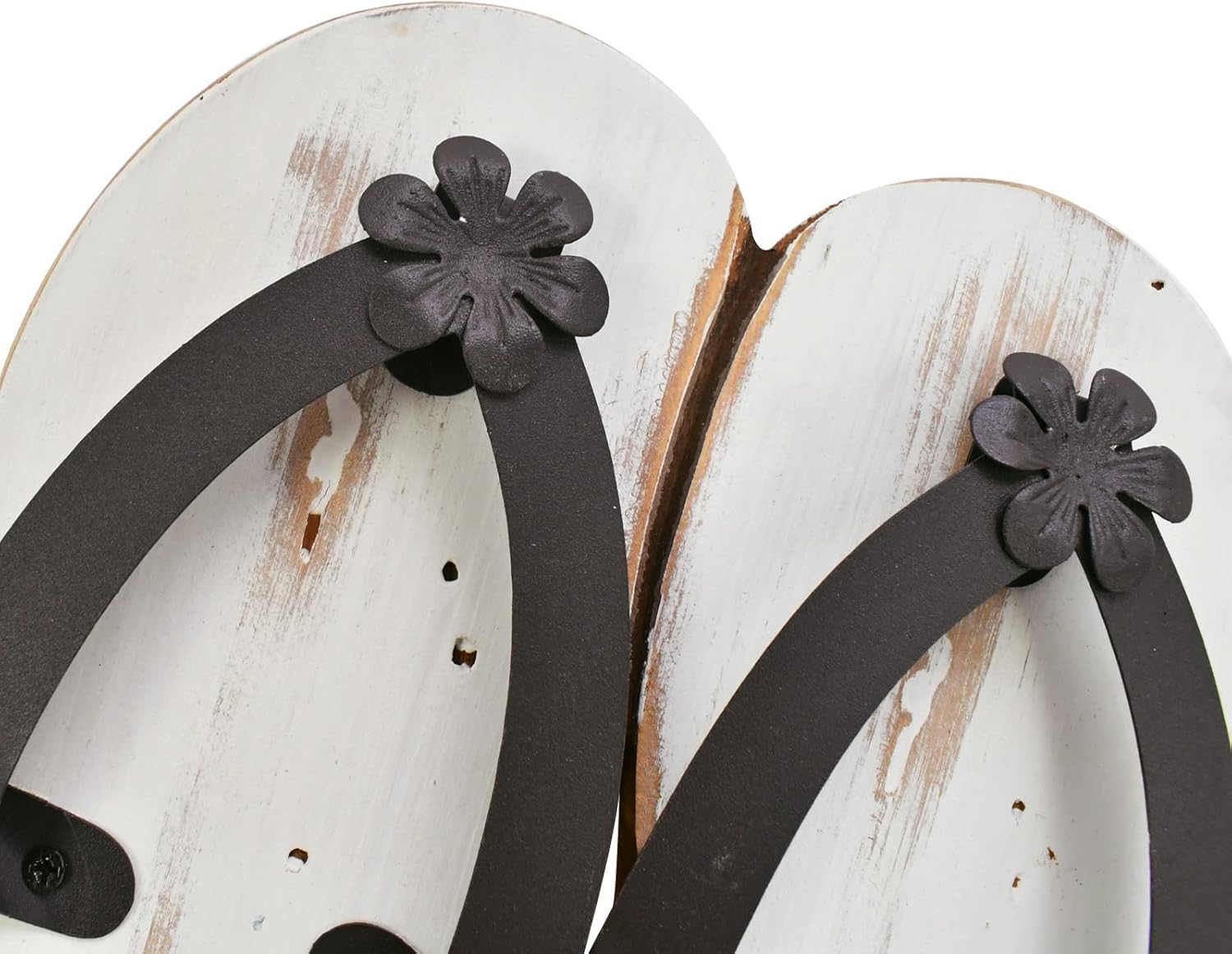 K KILIPES Decorative Wall Hooks Beach Flip Flop Wood Decor, Nautical Hanging Sandal Slipper Hook Wall Mounted Coat Hanger Rack for Keys Towels Clothes Hats (Rustic White)