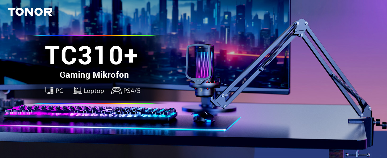 TONOR Gaming Mikrofon PC, USB Microphone für Computer PS4/5, Kondensatormikro mit RGB-Modi & Helligkeit einstellbar, Stummschaltung, Mic für Streaming, Desktop-Ständer, Schwarz, TC310 TONOR Gaming Mikrofon PC, USB Microphone für Computer PS4/5, Kondensatormikro mit RGB-Modi & Helligkeit einstellbar, Stummschaltung, Mic für Streaming, Desktop-Ständer, Schwarz, TC310