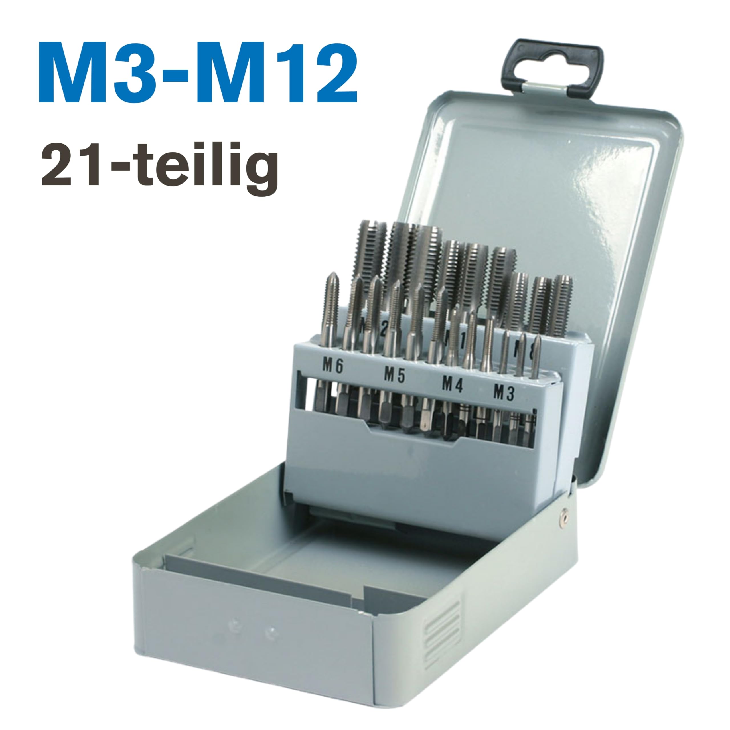 GSR Profi Gewindebohrer Set HSSG | Gewindeschneidsatz | 21tlg | Metrisch | M3-M12 | Gewindeschneider Handgewindebohrer Satz