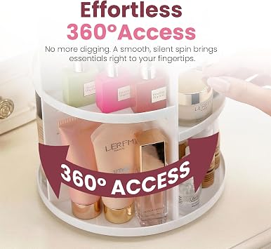 Masirs 360 Degree Rotating Makeup Organizer - Adjustable Shelf Height & Fully Rotatable, The Perfect Cosmetic Organizer for Bedroom, Dresser or Dressing Table.