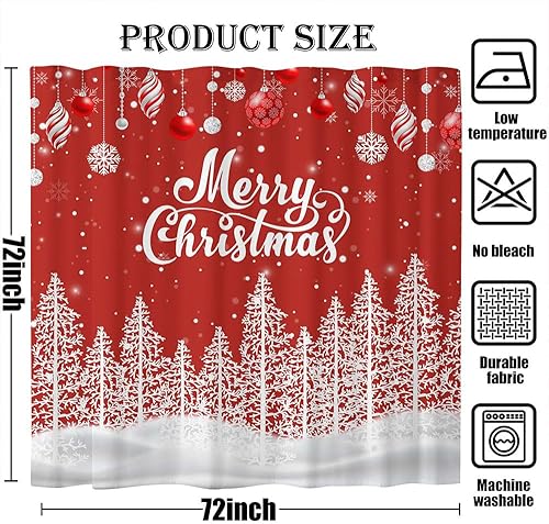 Miniatura 6 de Joliaco Cortina de ducha con diseño de copos de nieve rojos de Navidad, juego de cortina de baño de pino blanco, tela de poliéster, decoración de