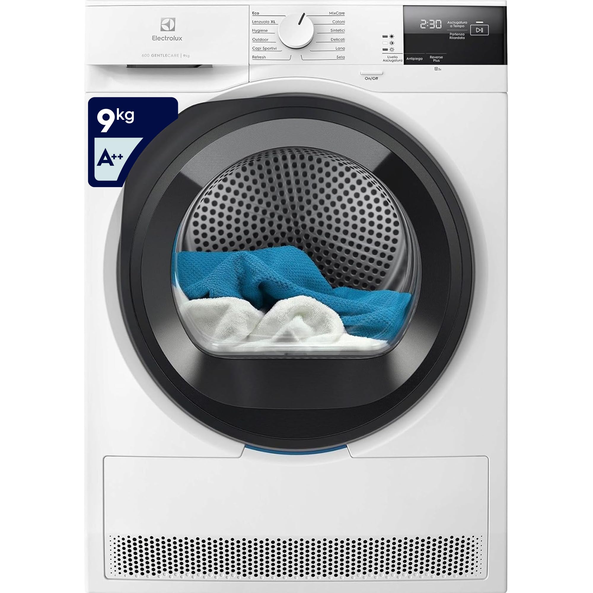 Electrolux Asciugatrice 600 GentleCare 9 kg EW6H292G, Classe A++, Tecnologia SensiCare e MixCare, Programma Lenzuola XL, Antipiega, Filtro EasyClean, Pompa di Calore, 850x596x638 mm
