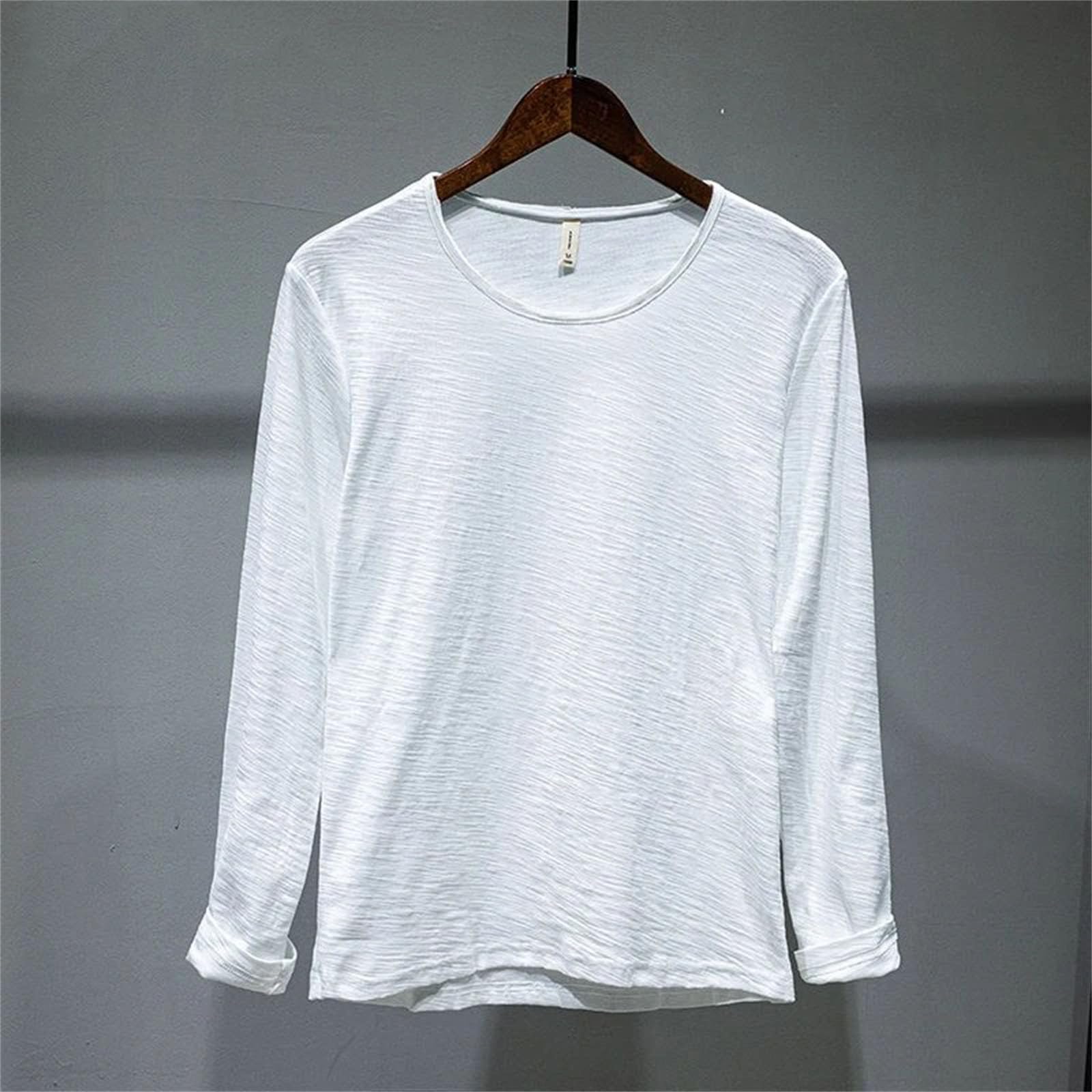 Camisetas de primavera para mujer, cuello redondo, manga larga, color liso, sencillas, holgadas, casuales