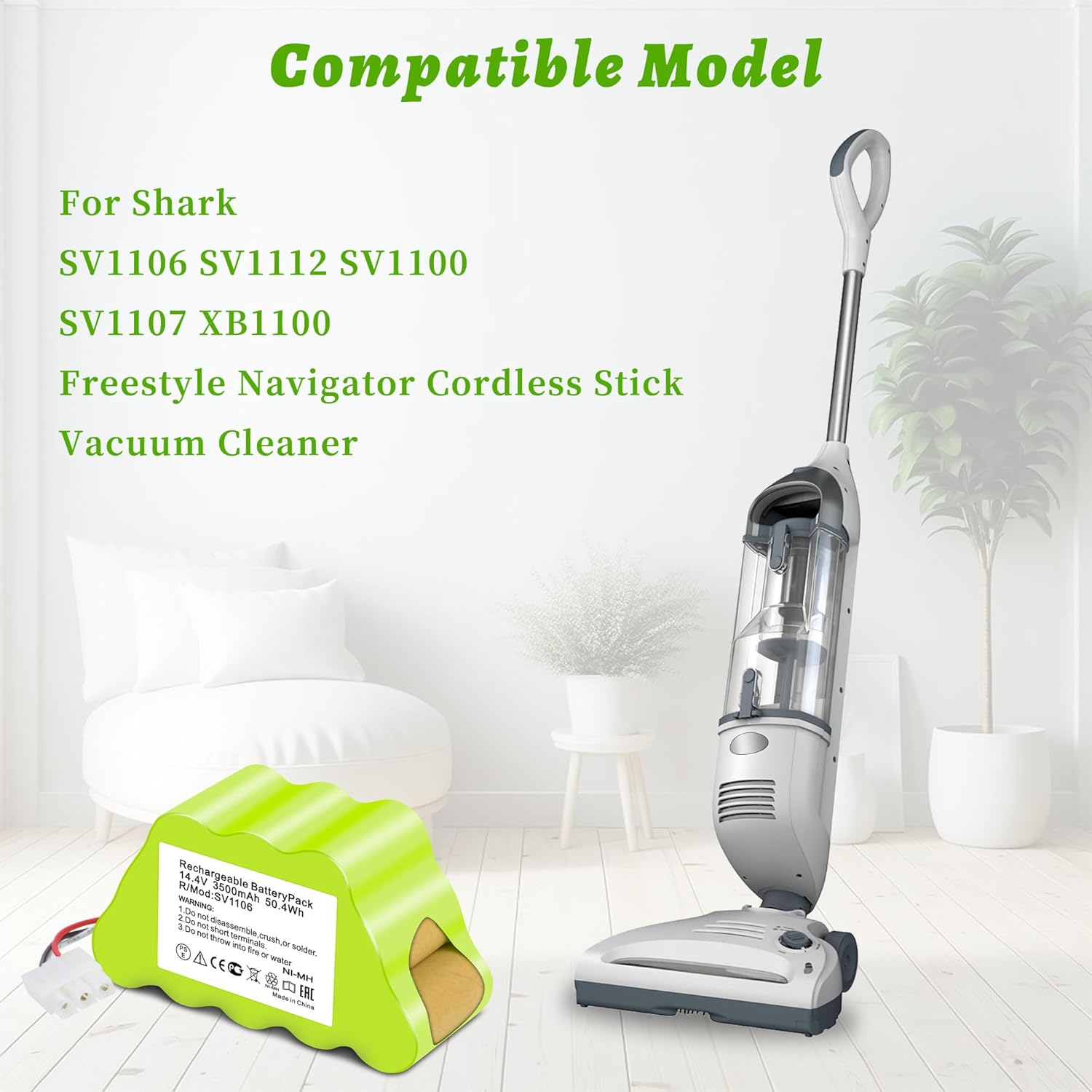 XBT1106 Vacuum Cleaner Replacement Battery for Shark SV1106 SV1112 SV1100 SV1107 XB1100 Freestyle Navigator Cordless Stick Vacuum Cleaner