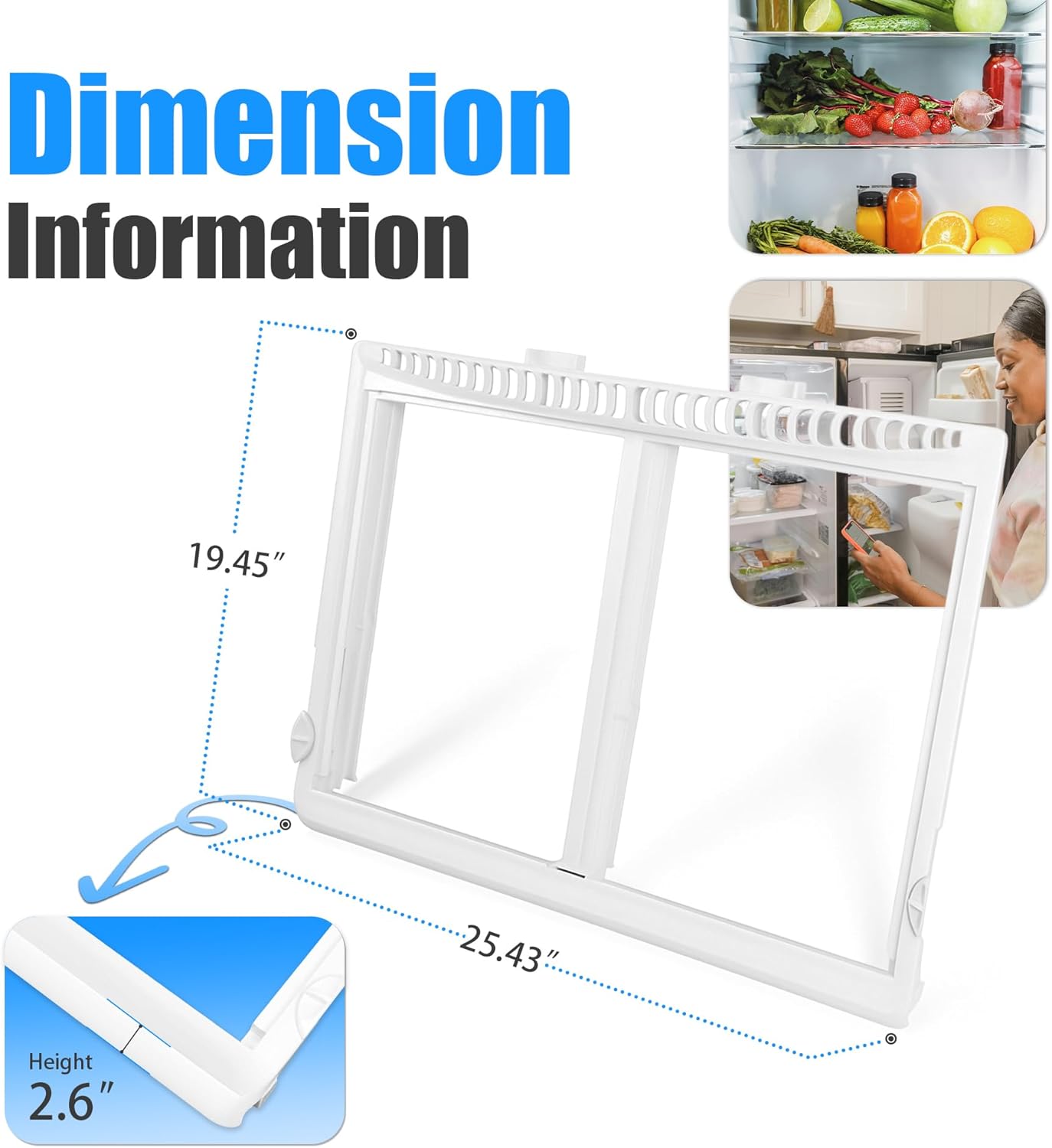 ECOTRIC 240364787 Crisper Pan Cover with Frigidaire Refrigerator AP4432913 240364714 240364725 240364794 1512532 Crisper Drawer Cover Shelf Frame W/O Glass White