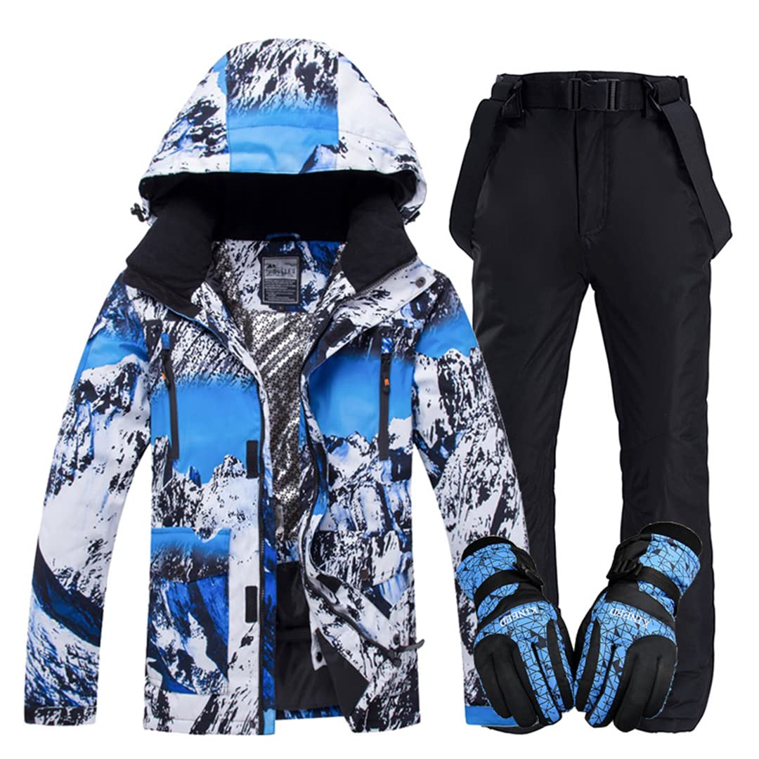 Tuta da sci invernale da uomo, antivento, impermeabile, calda, da sci all'aperto, set di pantaloni da sci e snowboard, set da uomo