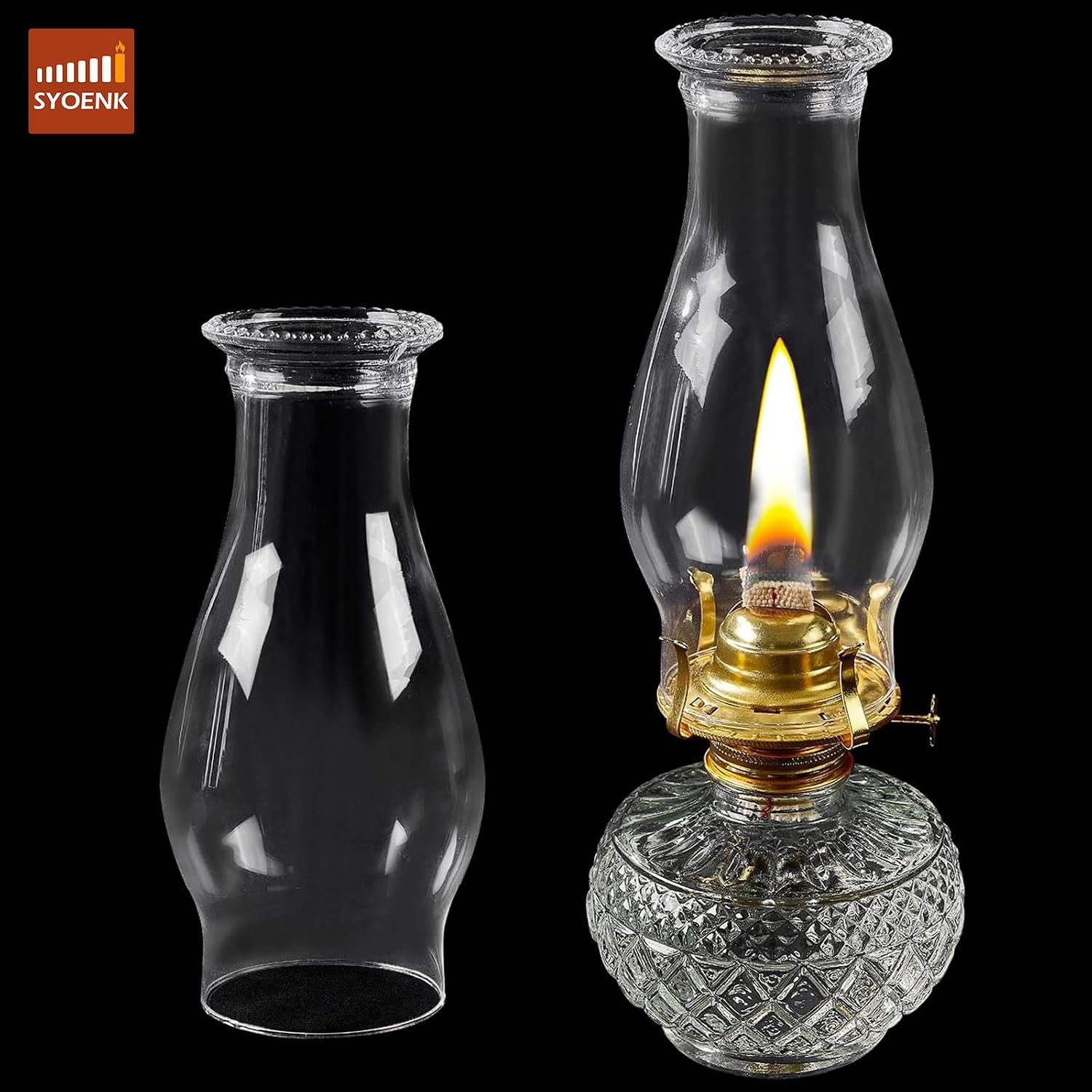 3 × 8.25 Inch Oil Lamp Chimney Replacement – Clear Hurricane Lamp Glass Shade (Wave Style) for Kerosene Lamps and Fits Size #2 Burners (1 Pack)