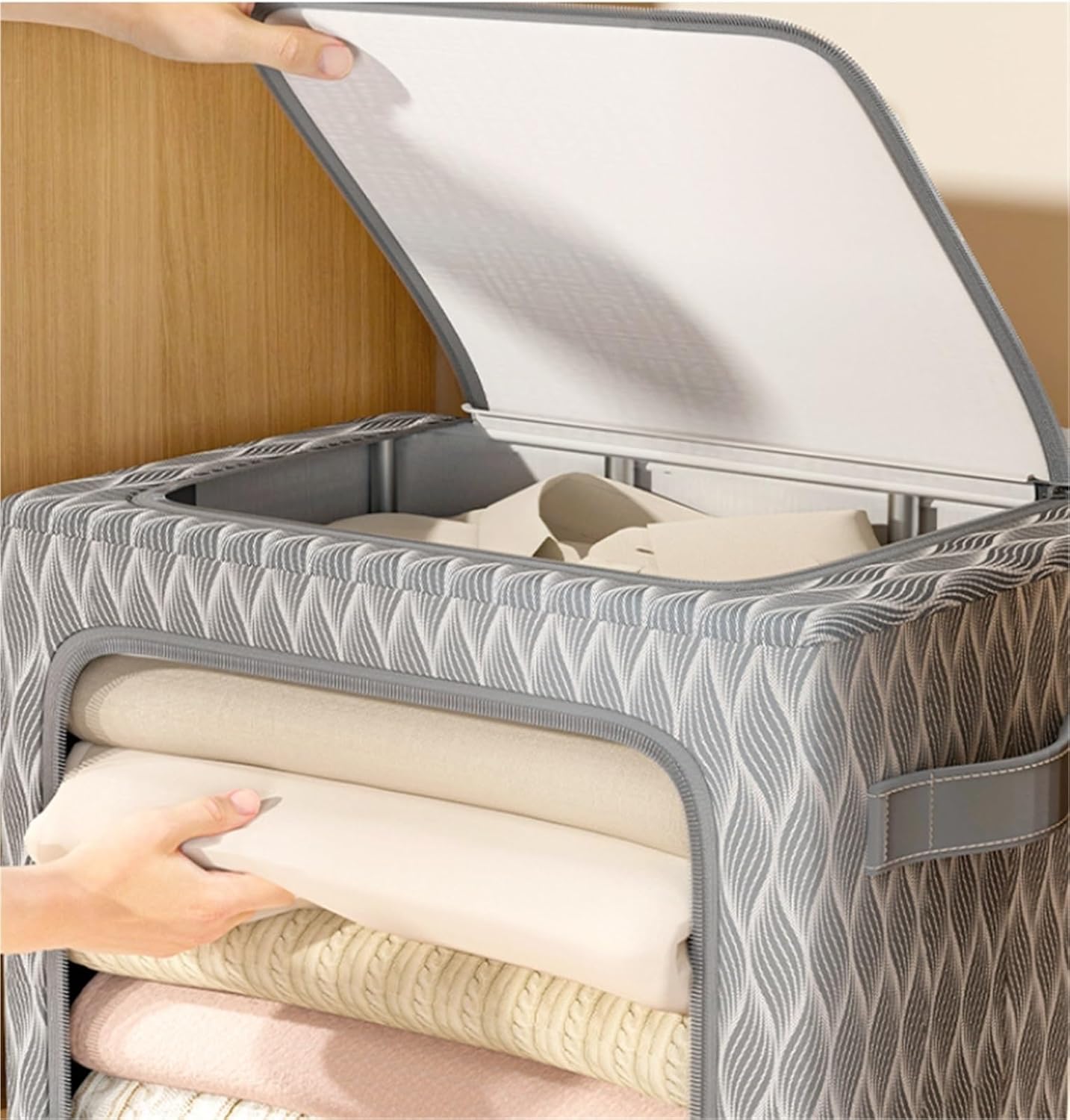 Storage Bag for Clothes Bedding Storage Box Foldable Clothes Storage Organizer Box with Zipper and Transparent Window Storage Container(40 * 30 * 20cm)