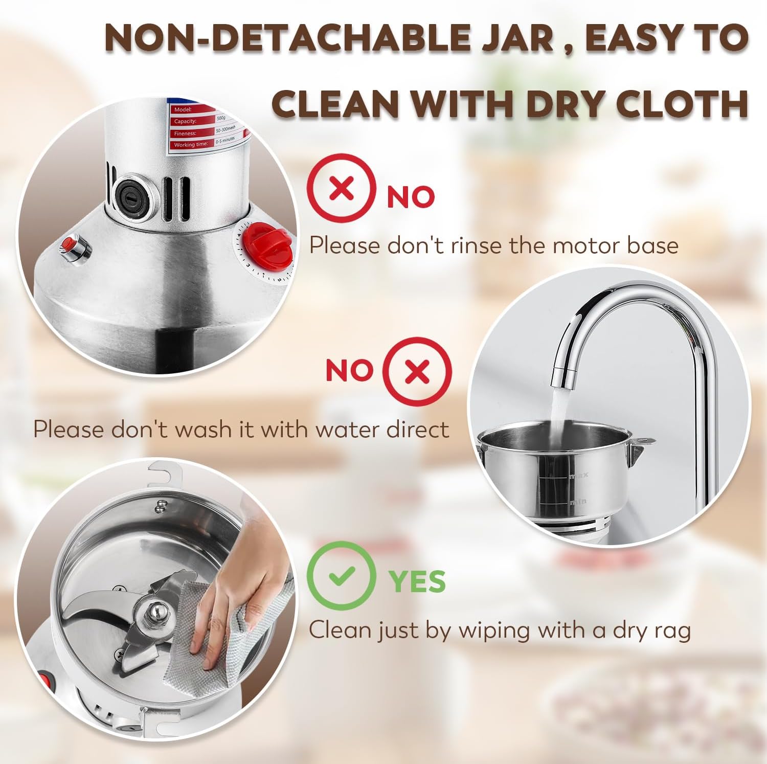 Moongiantgo 500g Grain Grinder with 4 Pairs of Carbon Brushes and Carbon Brush Caps