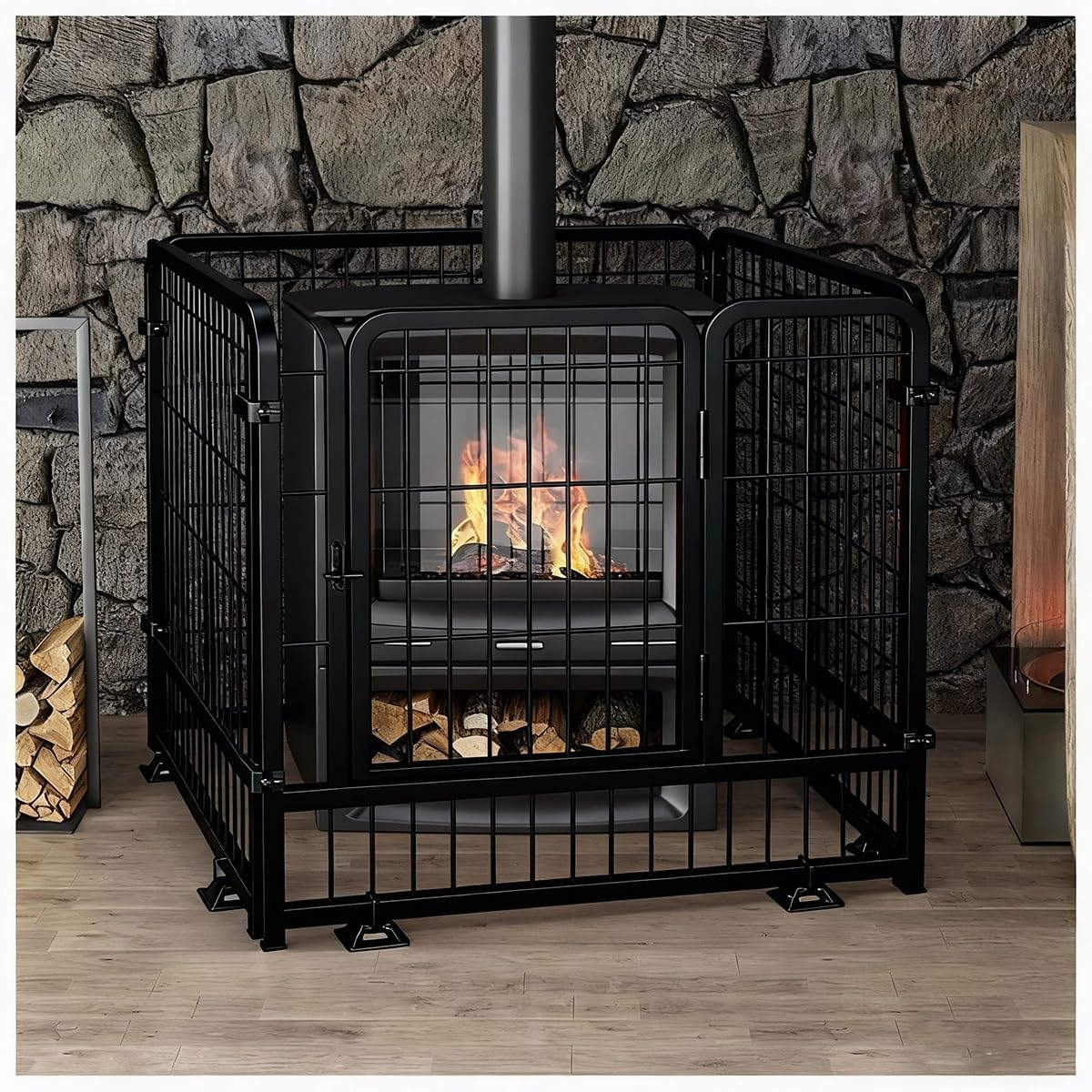 Barrera de seguridad de metal contra quemaduras para perros y gatos, valla de malla protectora, corralito para mascotas para uso en interiores y exteriores (negro, 60 x 60 x 60 cm)