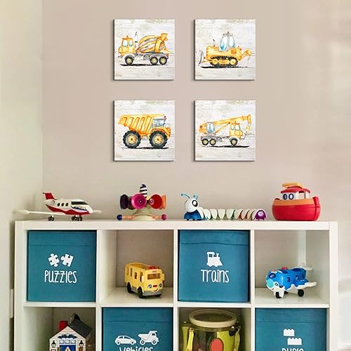Miniatura 3 de AIYISU Lienzo de dibujos animados para pared diseño de camión para decoración de habitación de niños acuarela tractor excavador imágenes lindos