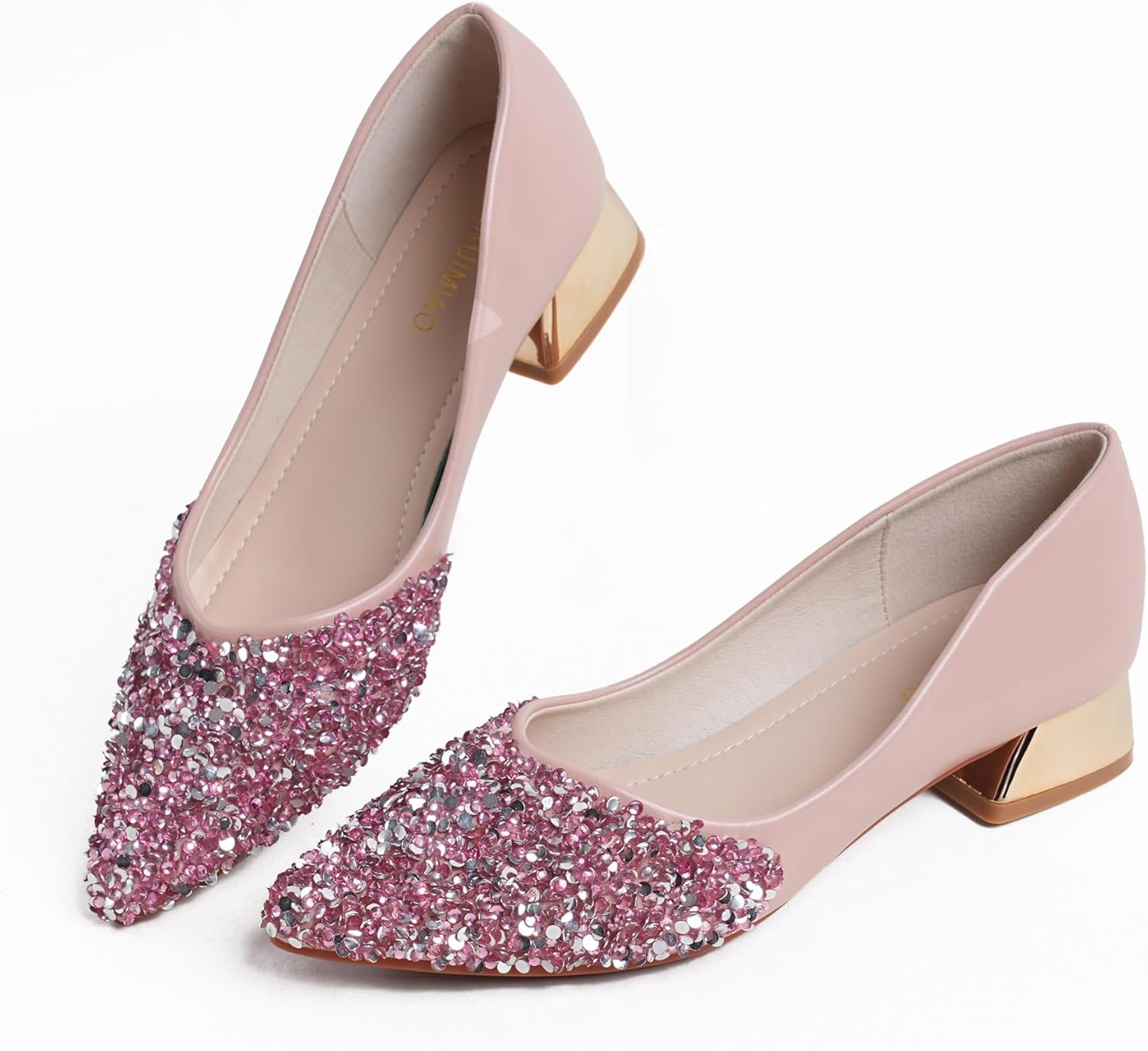 Women's Pumps, Closed Toe Chunky Heels for Women, Comfortable Work Pumps Shoes, Pointed Toe Rhinestones Dress Wedding Pumps for Women - Image 2