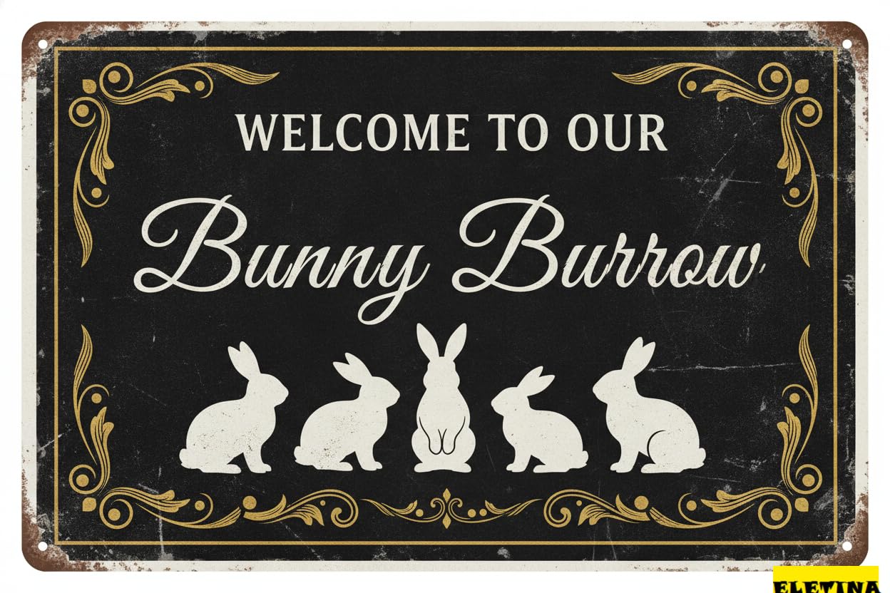 Welcome To Our Bunny Burrow Tin Sign, 8x12 Inch Decor