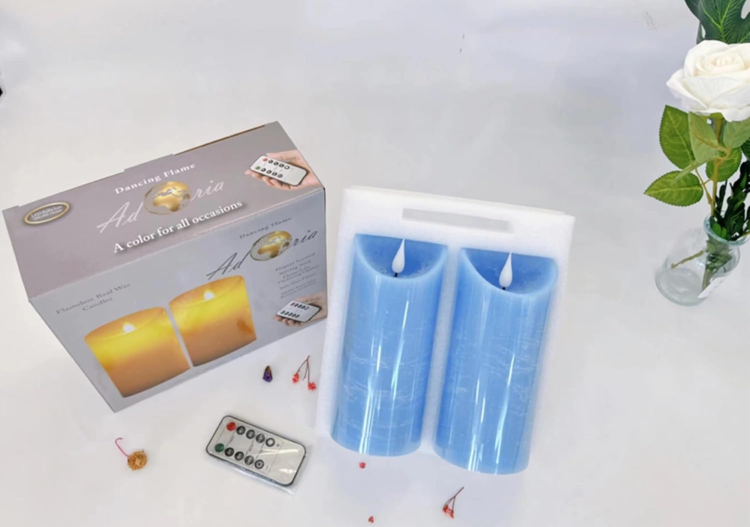 Adoria Blue Flameless Candles Large Set of 2- Real Wax Pillar Candles with Realistic 3D Flame-Ocean Scented-Dia 3.15x 7 Inch,Remote/Timer/Brightness Control,Well for Home Decor. Party, Camping