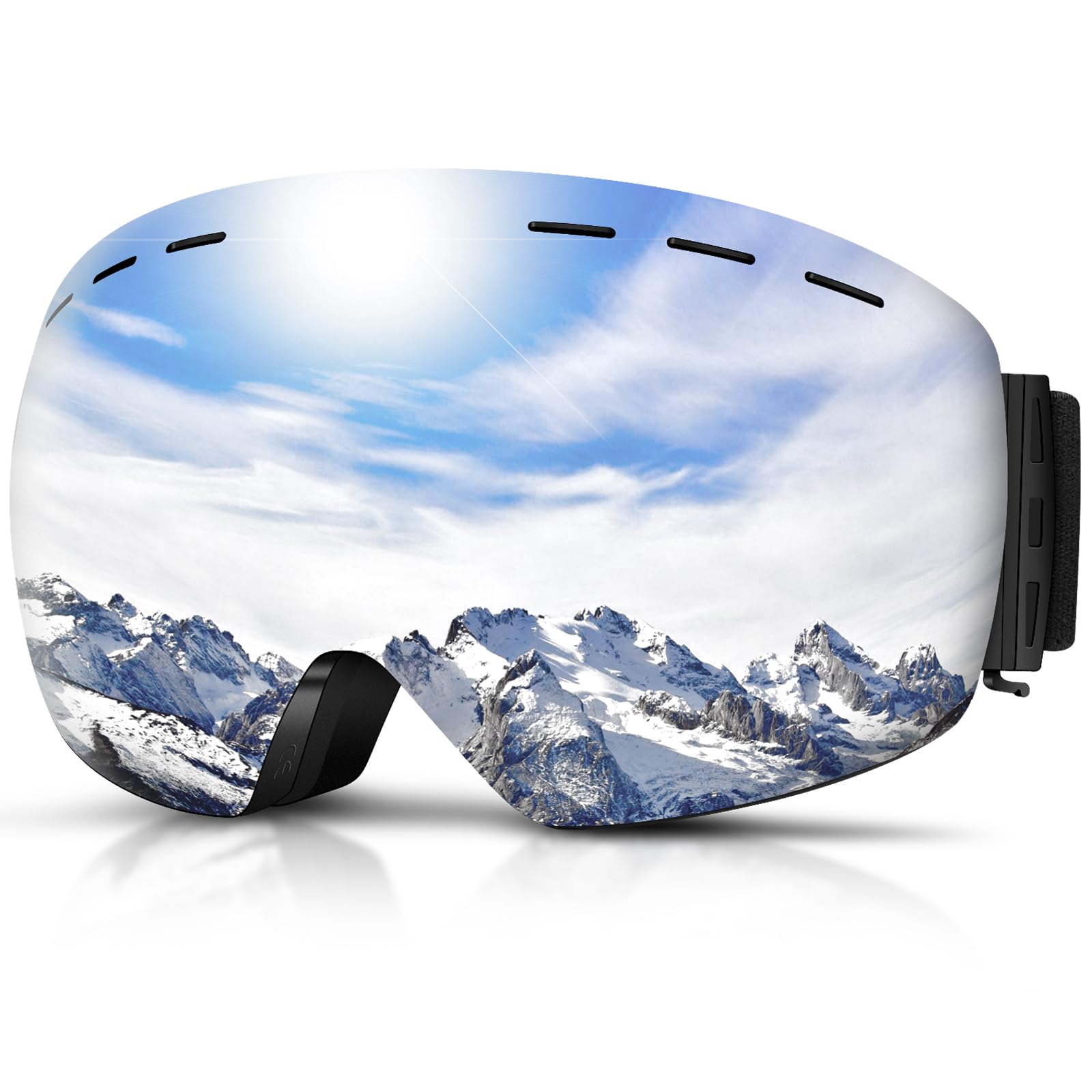 DADA-PROSki Goggles Men Women Snowboard Goggles Over Glasses OTG Anti Fog Snow Goggles Frameless, 100% UV Protection