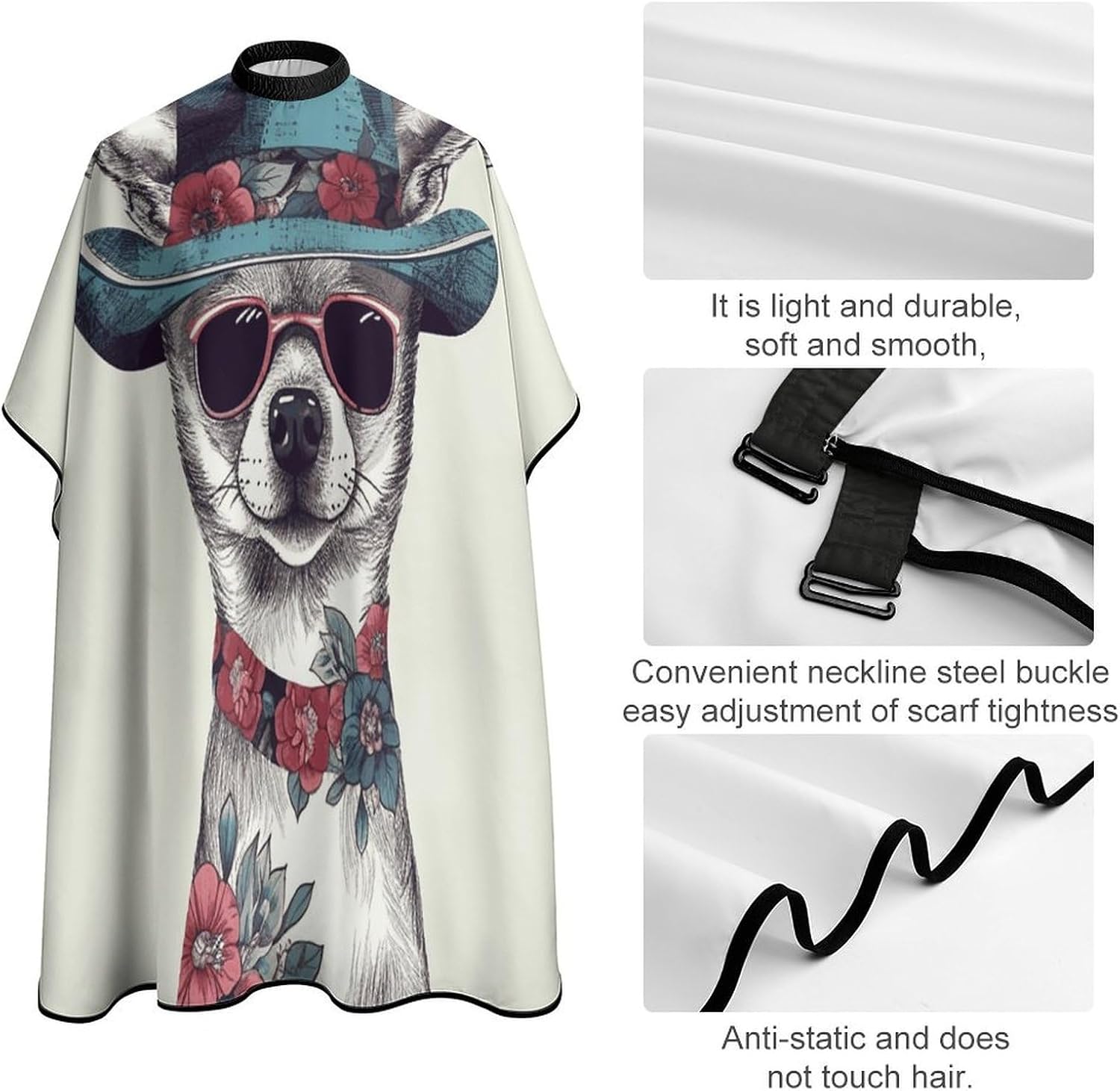 Chihuahua Dog Wearing Hat Apron for Women Men,Barber Cape with Adjustable Snap Closure,Hair Cutting Cape,66.9 X 56.7 Inches for Hair Dye, Comb-out, Styling, Shampoo