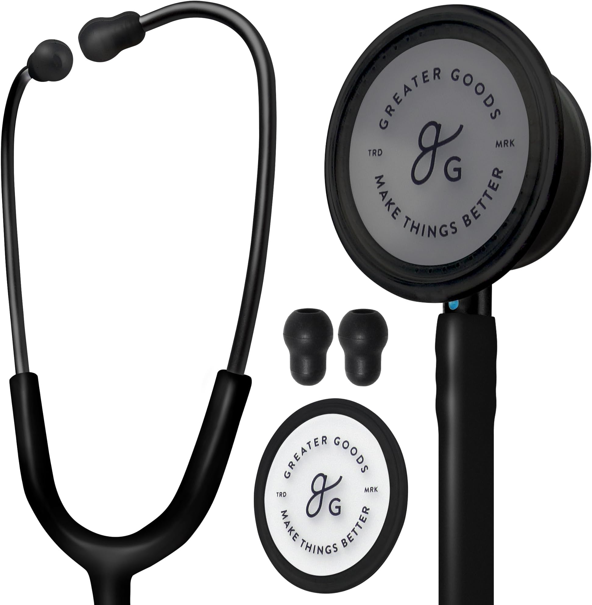 - Greater Goods Dual-Head Stethoscope for Nurses, Medical Students & EMTs | Free Parts Program, 360° Rotating Chestpiece, Tunable Diaphragm, Lightweight, Non-Chill Rim, Latex-Free Tubing (Triple Black)