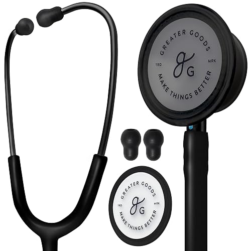 Greater Goods Dual-Head Stethoscope for Nurses, Medical Students & EMTs | Free Parts Program, 360° Rotating Chestpiece, Tunable Diaphragm, Lightweight, Non-Chill Rim, Latex-Free Tubing (Triple Black)