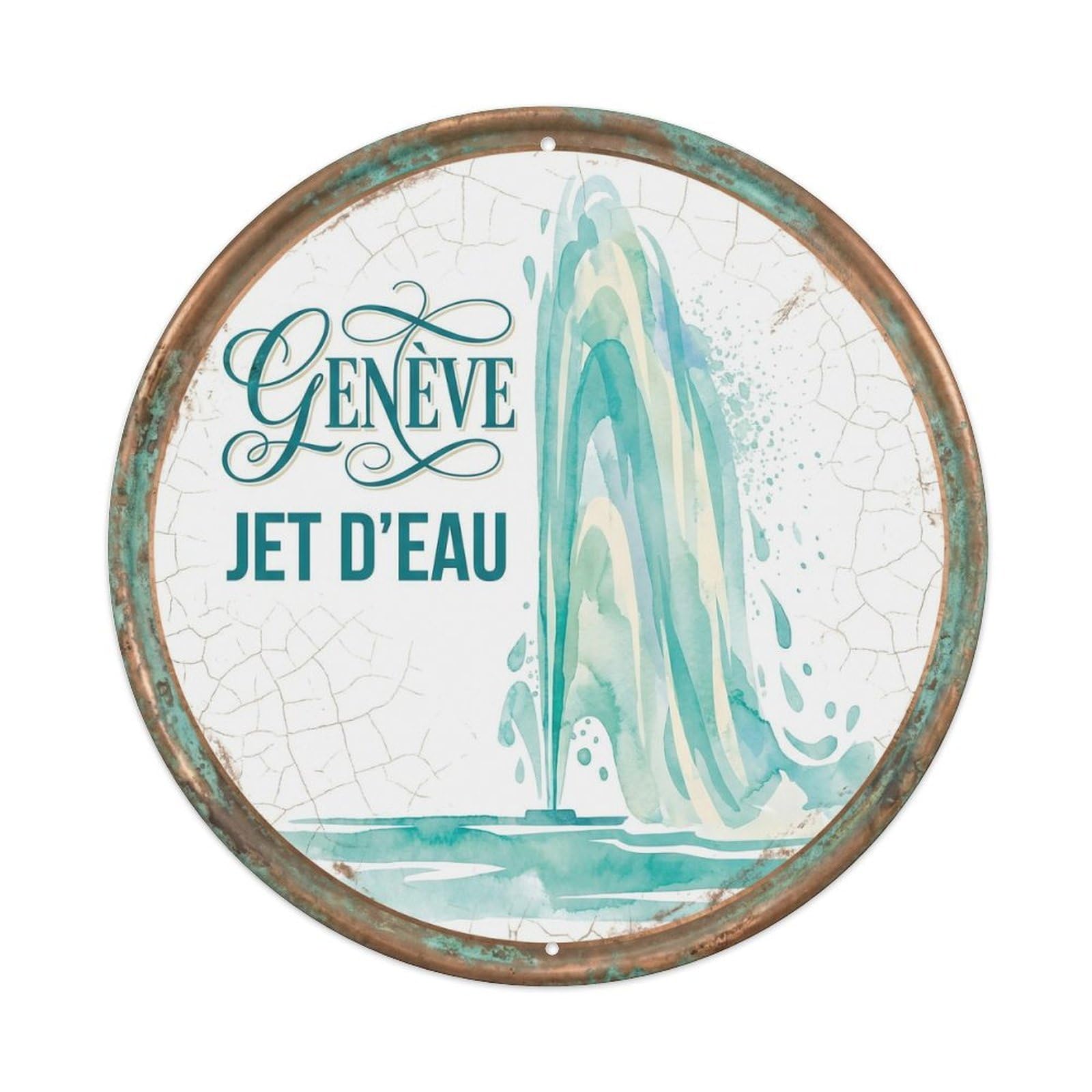 Vintage Travel Geneva Switzerland Artwork Metal Tin Sign Plaque Wall Decor for Cafe, Club, Garden Round Metal Poster 8x8Inch