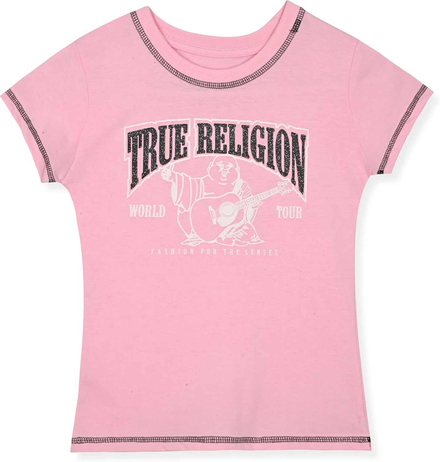 True Religion Girls Jeans Shorts Set Girls Denim Short and Fashion Tee Shirt Clothing Set for Kids