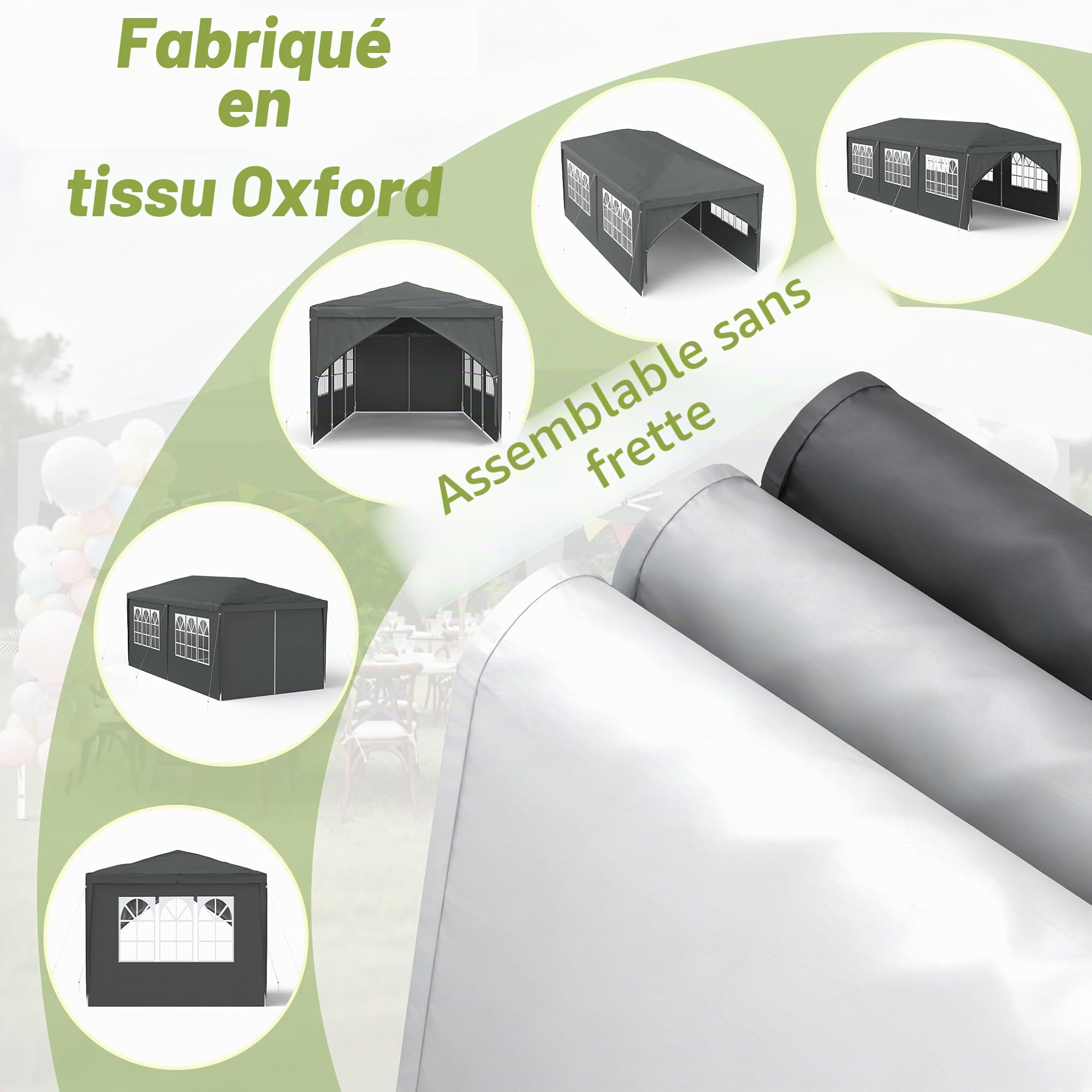 ACXIN Tonnelle de jardin, 3 x 3 m, avec 4 panneaux latéraux, imperméable, structure robuste en acier, protection solaire et résistante aux intempéries, tissu Oxford, tonnelle de jardin ou tonnelle