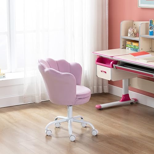 Miniatura 7 de Linda silla de escritorio para niños, silla de trabajo ajustable de terciopelo, silla giratoria de tocador, silla de computadora para dormitorio de