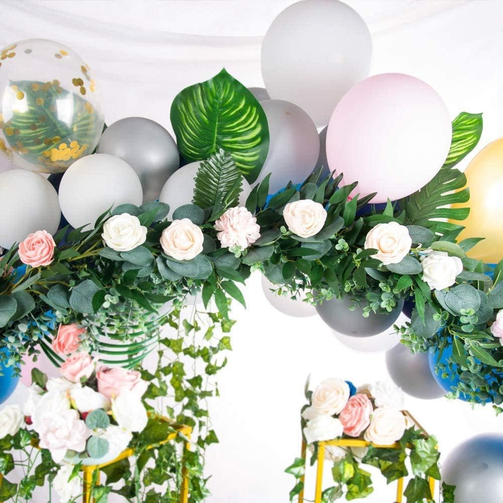 Der Rose 3pcs 6.5 Feet Artificial Silver Dollar Eucalyptus Leaves Garland with Willow Vines Twigs Leaves String for Greenery Garland Table Runner Garland Indoor Outdoor.