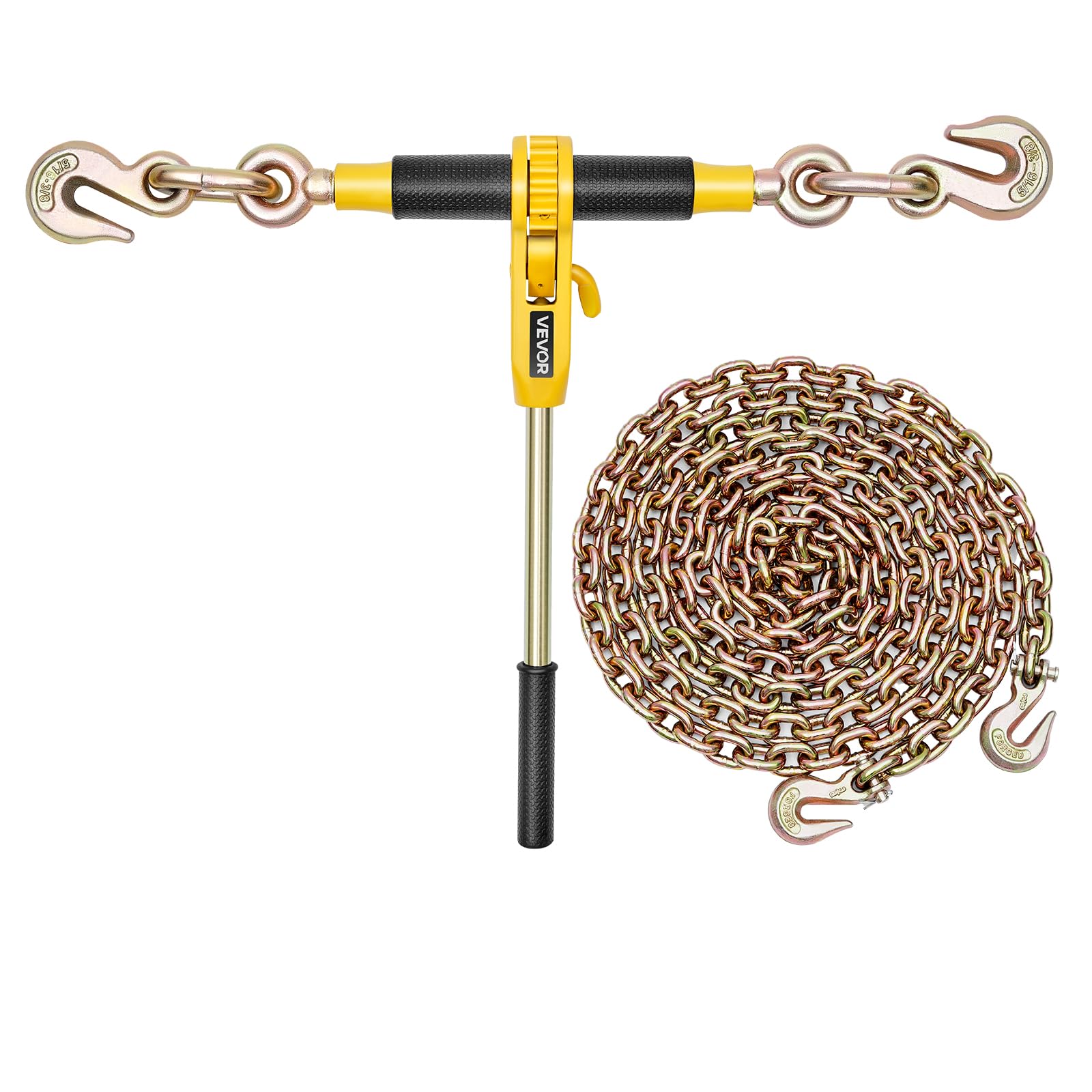 VEVOR Tensor de Trinquete con Cadenas G80 de 8 mm x 3 m, Kit de Cadenas y Tensores 2 Piezas Tensores de Cadena de Amarre Carga de Trabajo de 3629 kg para Transporte, Remolque, Rala y Elevación