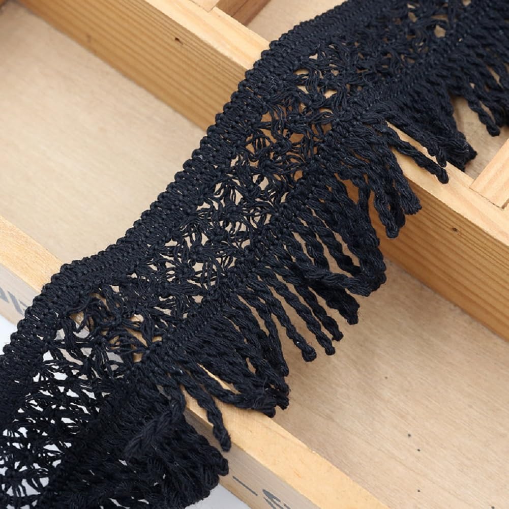 Yalulu 25 Yards White Cotton Bullion Fringe Trim, 2.17inch Wide Cotton Tassel Fringe Trim for Clothes Curtain Dress Crafts Accessories