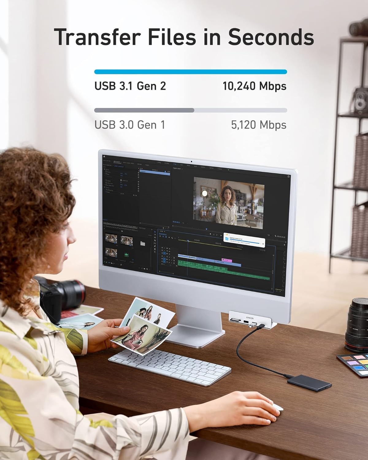 Anker USB C Hub for iMac, 535 USB C Hub (5-in-1), with 2 USB-A 10 Gbps Data Ports, USB-C 10 Gbps Port Powerline II USB-C to USB 3.1 Gen2 Cable (3ft)