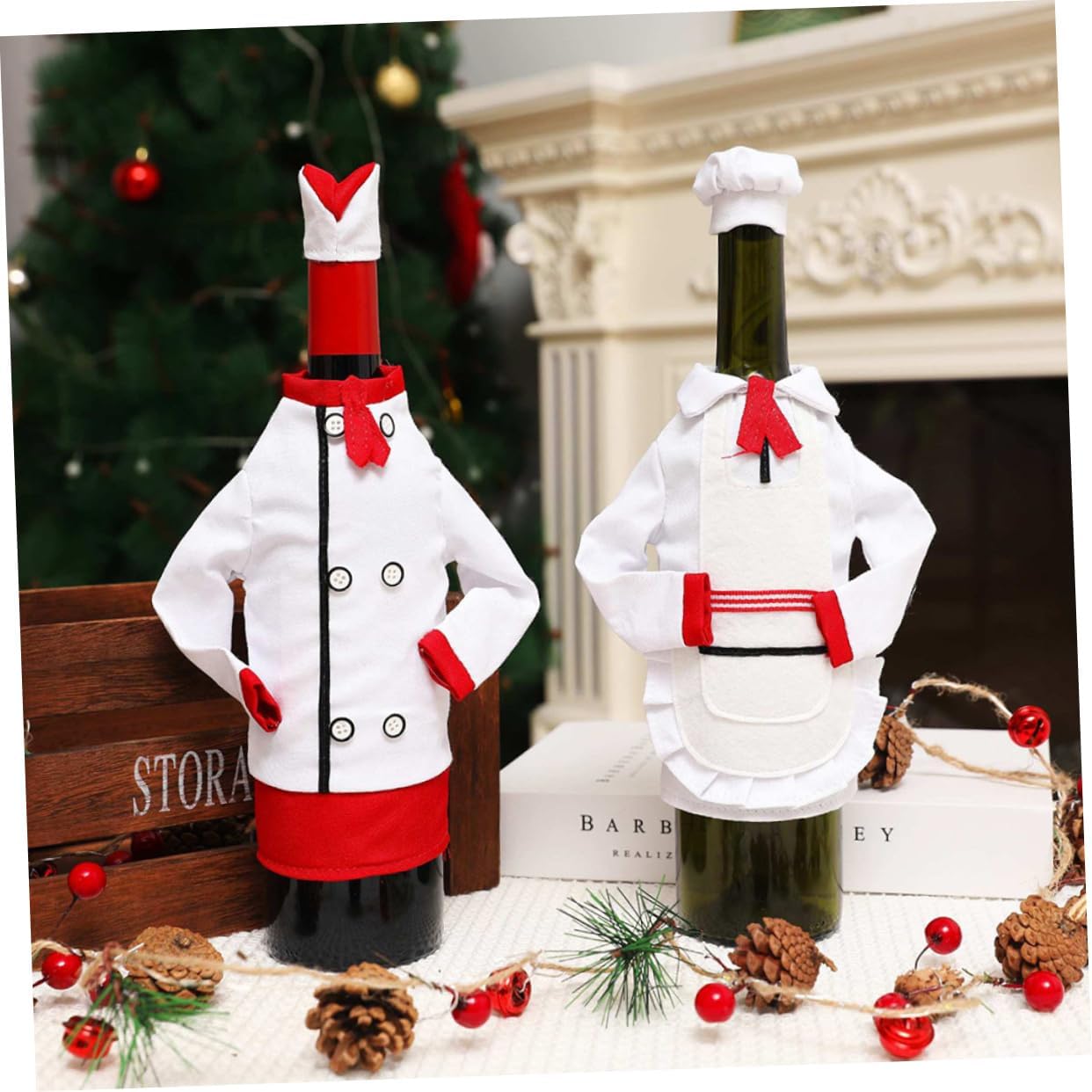 2pcs Christmas Wine Ornament Cloth Bottle Covers Xmas Decor