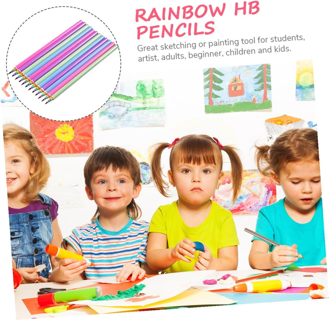 BESTonZON 12pcs Pre-sharpened Rainbow Hb Paper Pencils for Drawing Writing Coloring Supplies Eco-friendly Paper Rainbow Pencils for Classroom and Home Use
