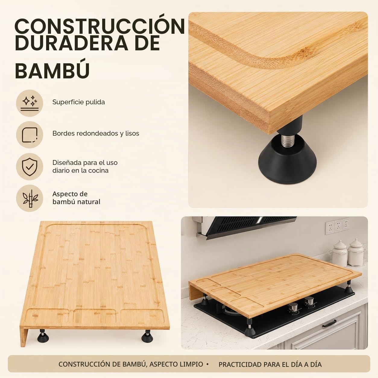 Tapa de cocina de bambú de protección para placa de cocina de gas, tapas de quemador de estufa, tabla de cortar multifuncional, bandeja para encimera de cocina, 75 x 54 x 10 cm