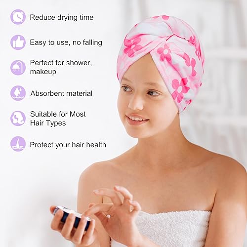 Vista 150 de Basumee Toalla de microfibra para el cabello para niños, paquete de 2 toallas de pelo de secado rápido con turbantes para cabello húmedo, toalla