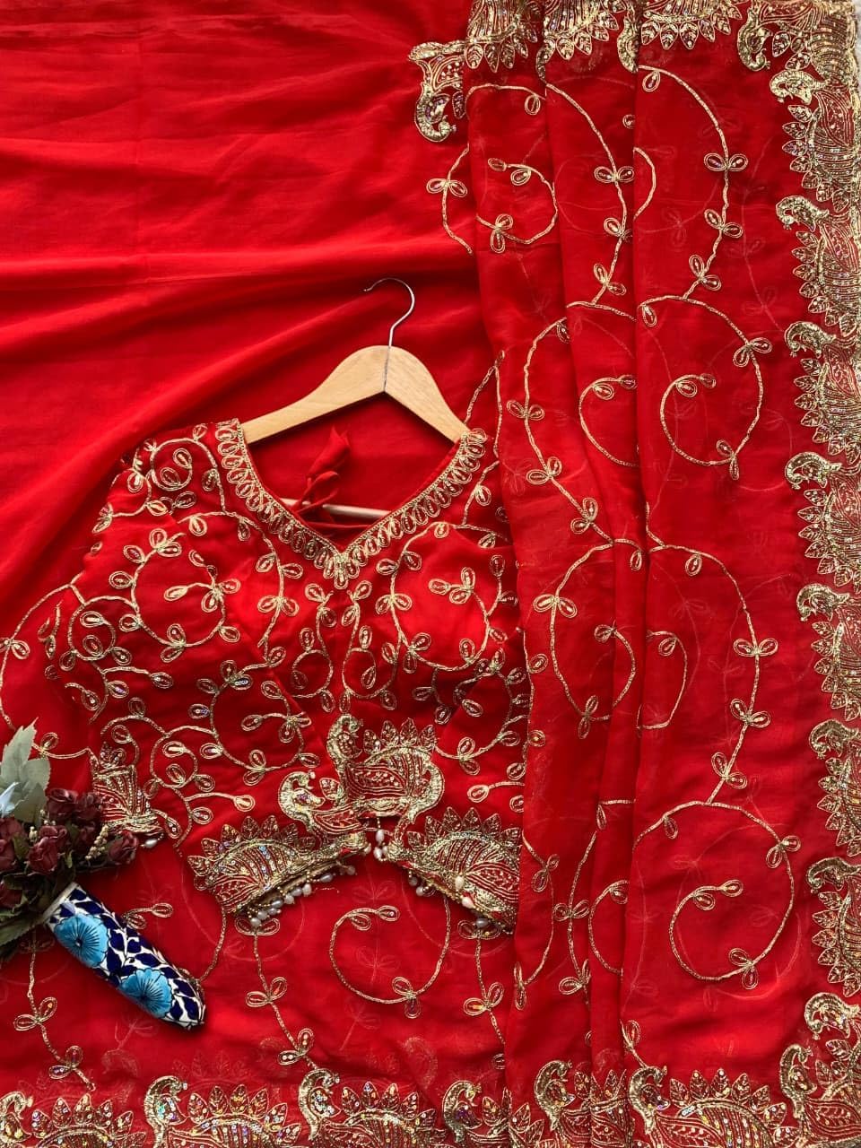 Women’s Designer Georgette Saree with Heavy Embroidery Cording & 3MM Sequence Work