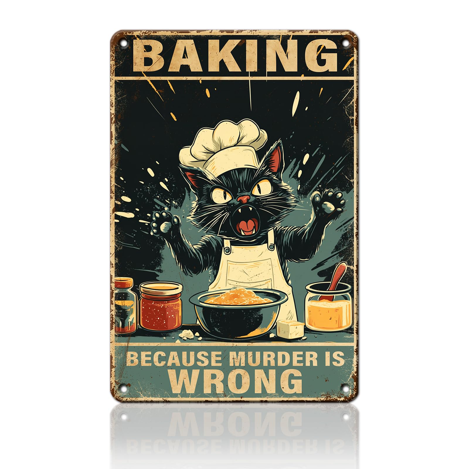 Anceky Baking Because Murder is Wrong Black Cat Metal Sign Retro Tin Sign Wall Decor for Farmhouse Kitchen Cafe Home Yard 12×8 Inch