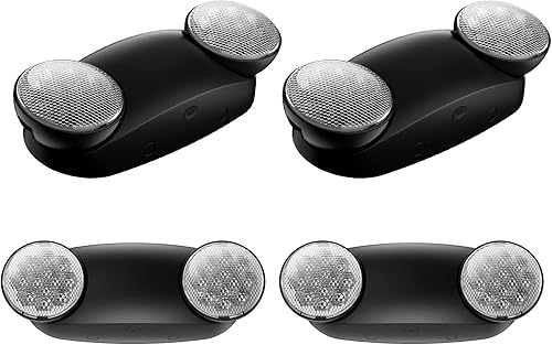 SPECTSUN - Paquete de 4 letreros de salida LED negros con luces de emergencia y batería de respaldo, iluminación de salida de emergencia para