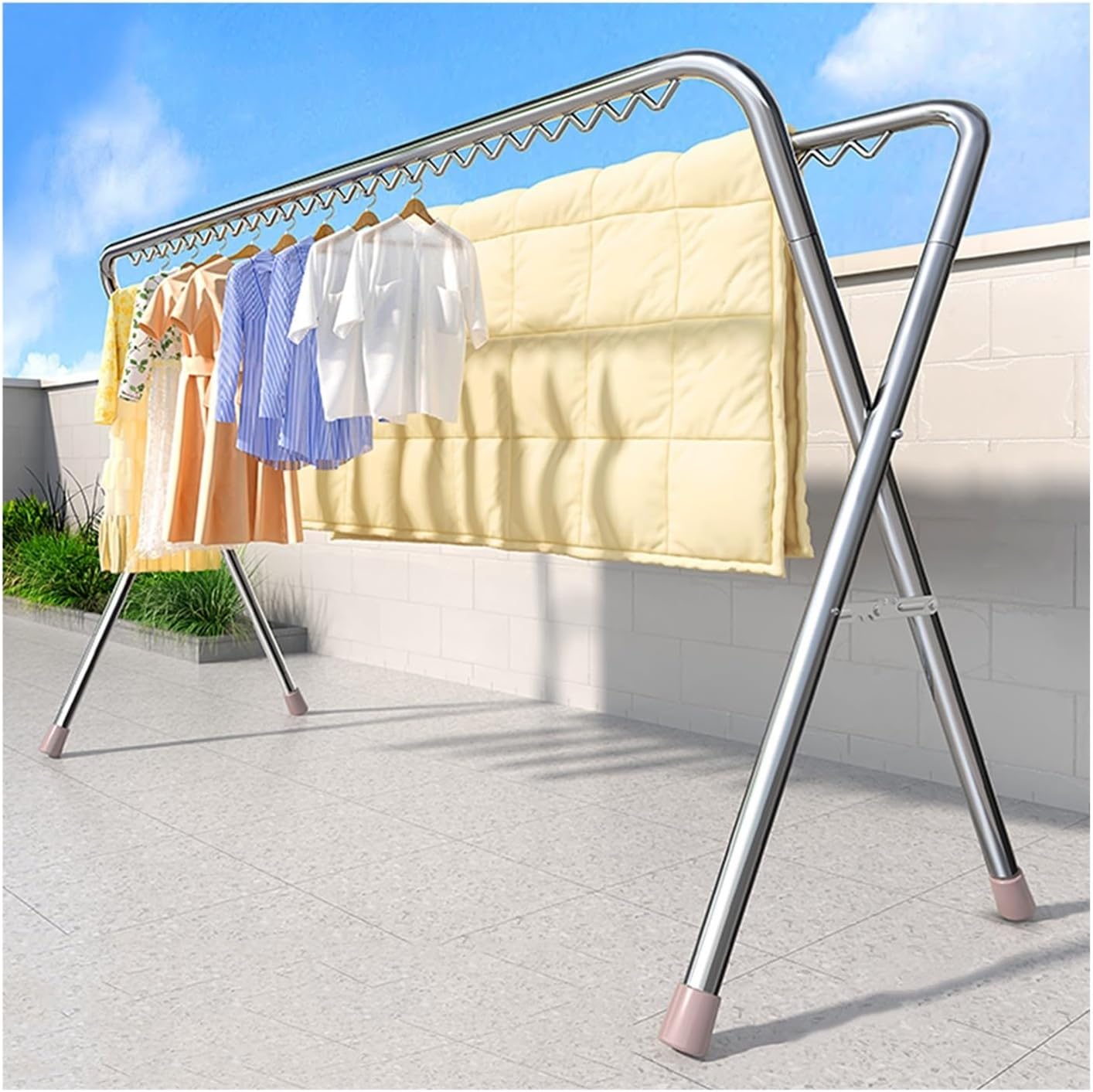 Foldable Indoor Outdoor Clothes Drying Rack with Windproof Hooks - Space-Saving Garment Rack for Laundry, Blankets & Sheets, 160x80x150CM, Perfect for Balcony & Courtyard (SIL
